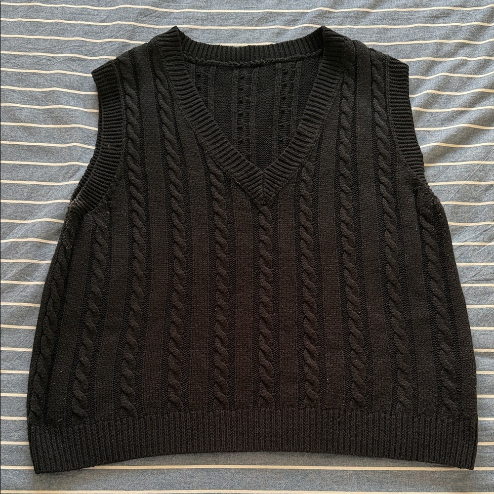 Black Cable Knit Sweater Vest
